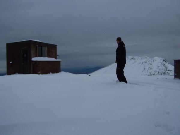 Head of snow making Blair James enjoys the snow at the top of Mt Hutt ski area.